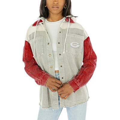 Women's Gameday Couture Gray Georgia Bulldogs Vintage Wash Corduroy Full-Snap Hooded Shacket