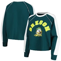 Women's Gameday Couture Green Oregon Ducks Blindside Raglan Cropped Pullover Sweatshirt