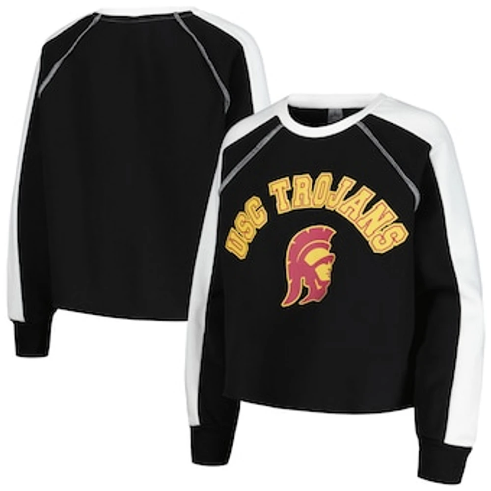 Women's Gameday Couture Black USC Trojans Blindside Raglan Cropped Pullover Sweatshirt