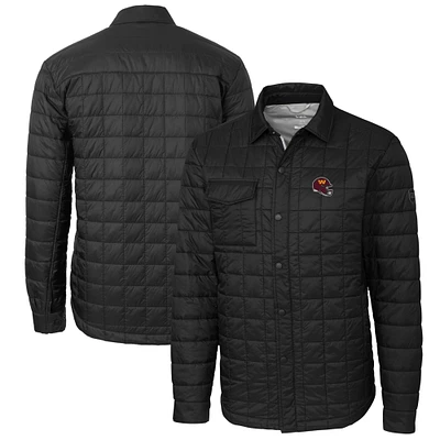 Men's Cutter & Buck  Black Washington Commanders Helmet Rainier PrimaLoft Eco Insulated Quilted Button-Up Shacket
