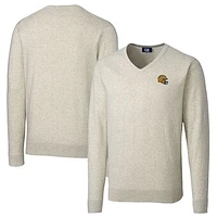 Men's Cutter & Buck  Oatmeal Green Bay Packers Helmet Lakemont Tri-Blend V-Neck Pullover Sweater