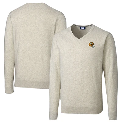 Men's Cutter & Buck  Oatmeal Green Bay Packers Helmet Lakemont Tri-Blend V-Neck Pullover Sweater