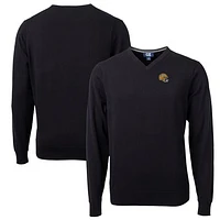 Men's Cutter & Buck  Black Green Bay Packers Helmet Lakemont Tri-Blend V-Neck Pullover Sweater