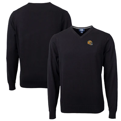 Men's Cutter & Buck  Black Green Bay Packers Helmet Lakemont Tri-Blend V-Neck Pullover Sweater