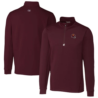 Men's Cutter & Buck  Burgundy Washington Commanders Helmet Traverse Stretch Quarter-Zip Pullover Top