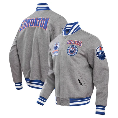 Men's Pro Standard Gray Edmonton Oilers Crest Emblem Full-Zip Varsity Jacket