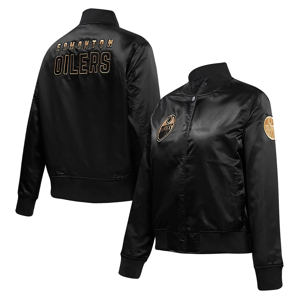 Women's Pro Standard  Black Edmonton Oilers Satin Full-Snap Jacket