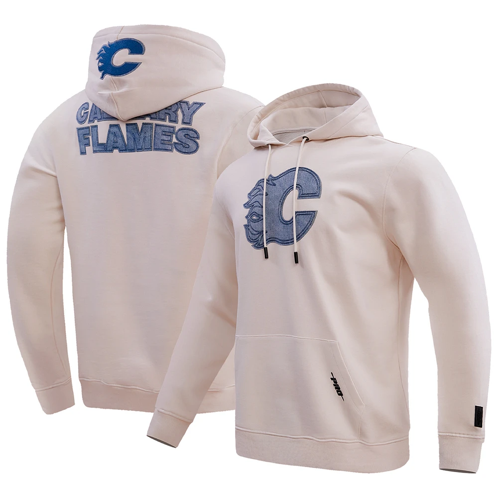 Men's Pro Standard Cream Calgary Flames Varsity Blues Pullover Hoodie