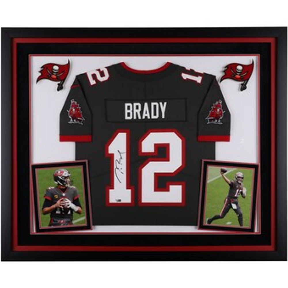 Tom Brady Tampa Bay Buccaneers Autographed Deluxe Framed Super Bowl LV Champions Pewter Nike Limited Jersey