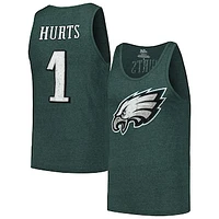 Men's Majestic Threads Jalen Hurts Green Philadelphia Eagles Name & Number Tri-Blend Tank Top