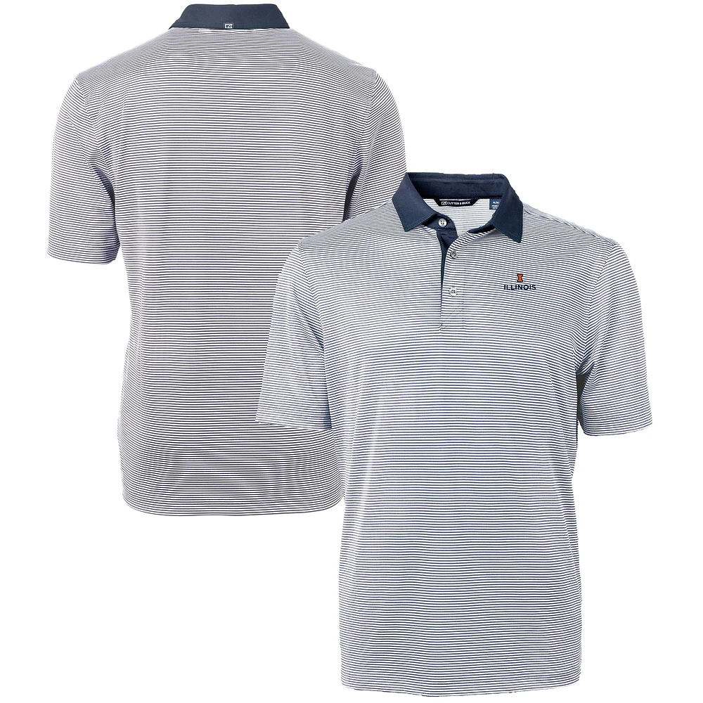 Men's Cutter & Buck Navy/White Illinois Fighting Illini Big Tall Virtue Eco Pique Micro Stripe Recycled Polo