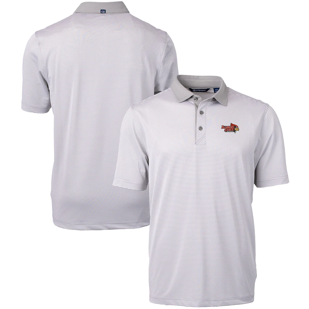 Men's Cutter & Buck Gray/White Illinois State Redbirds Big Tall Virtue Eco Pique Micro Stripe Recycled Polo