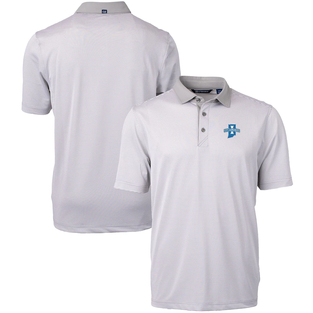 Men's Cutter & Buck Gray/White Indiana State Sycamores Big Tall Virtue Eco Pique Micro Stripe Recycled Polo