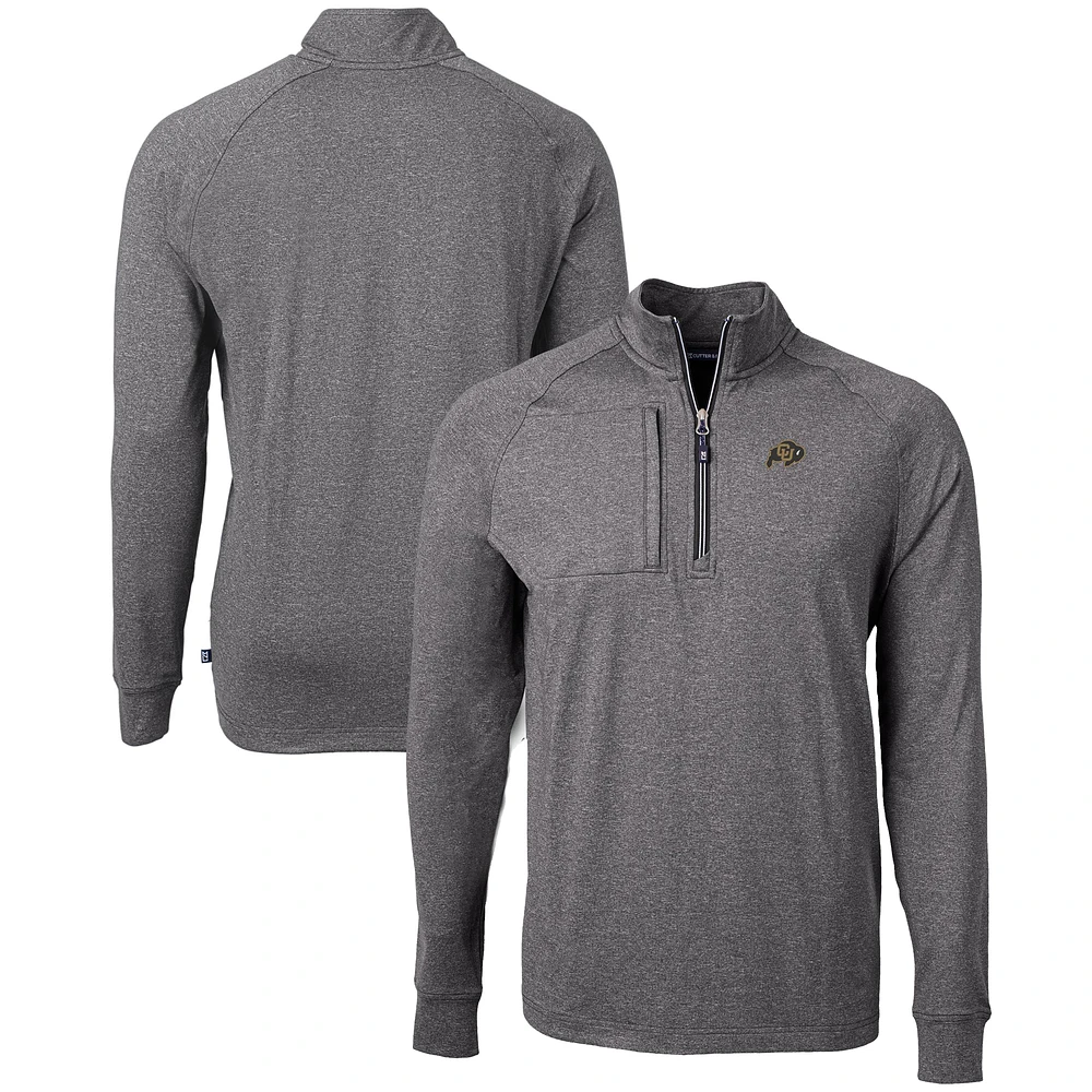 Men's Cutter & Buck Heather Black Colorado Buffaloes Big & Tall Adapt Eco Knit Quarter-Zip Pullover Top