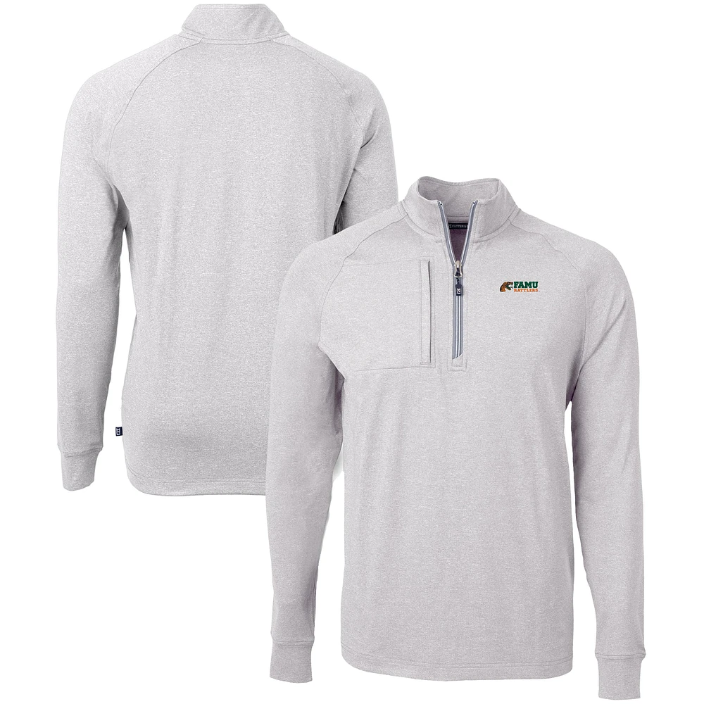 Men's Cutter & Buck Heather Florida A&M Rattlers Big Tall Adapt Eco Knit Quarter-Zip Pullover Top