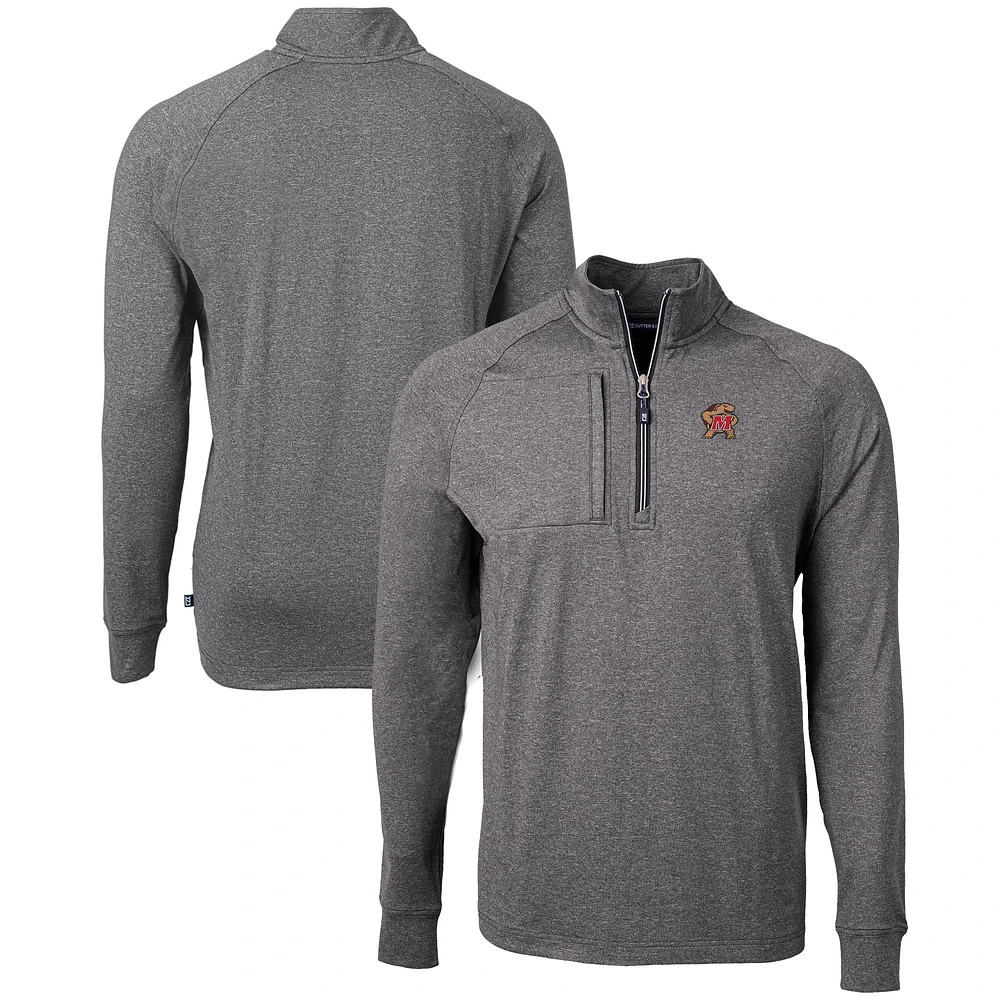 Men's Cutter & Buck Heather Maryland Terrapins Big Tall Adapt Eco Knit Quarter-Zip Pullover Top