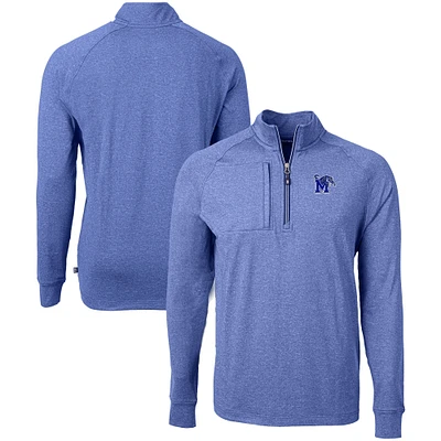 Men's Cutter & Buck  Heather Royal Memphis Tigers Big Tall Adapt Eco Knit Quarter-Zip Pullover Top