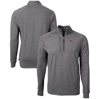 Men's Cutter & Buck  Heather Black Miami University RedHawks Big Tall Adapt Eco Knit Quarter-Zip Pullover Top
