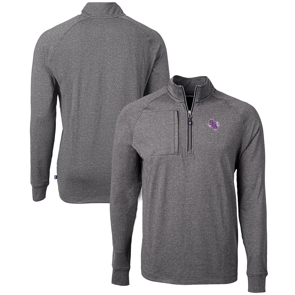 Men's Cutter & Buck Heather Black Stephen F Austin Lumberjacks Big Tall Adapt Eco Knit Quarter-Zip Pullover Top