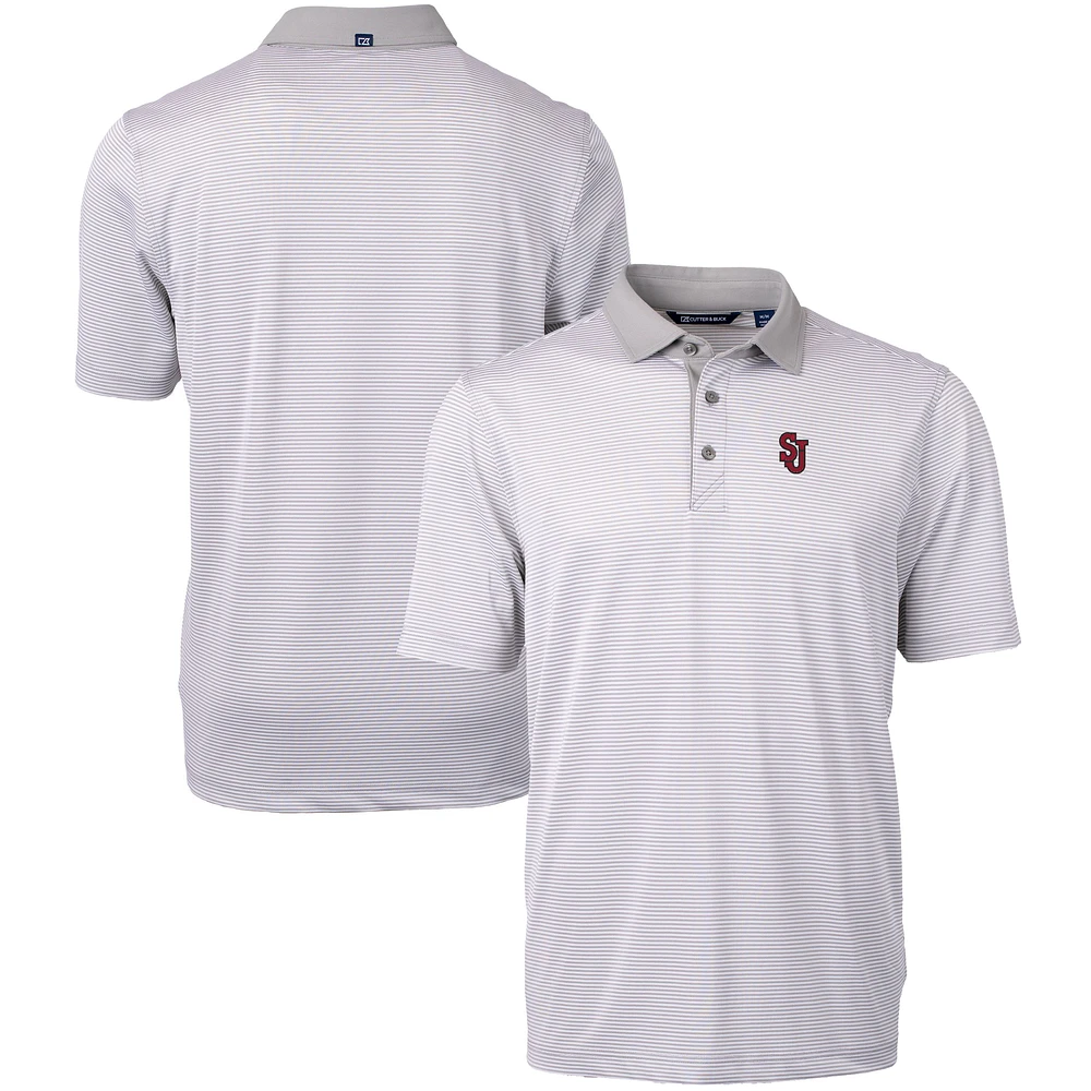 Men's Cutter & Buck Gray/White St. John's Red Storm Big Tall Virtue Eco Pique Micro Stripe Recycled Polo