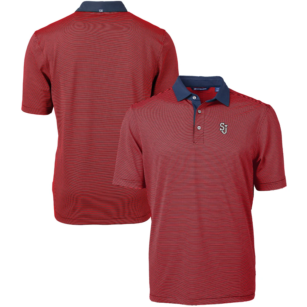 Men's Cutter & Buck Navy/ St. John's Red Storm Big Tall Virtue Eco Pique Micro Stripe Recycled Polo