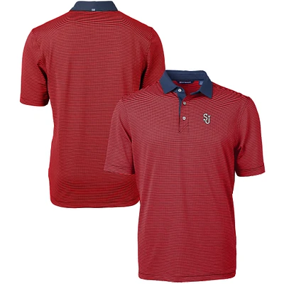 Men's Cutter & Buck Navy/ St. John's Red Storm Big Tall Virtue Eco Pique Micro Stripe Recycled Polo