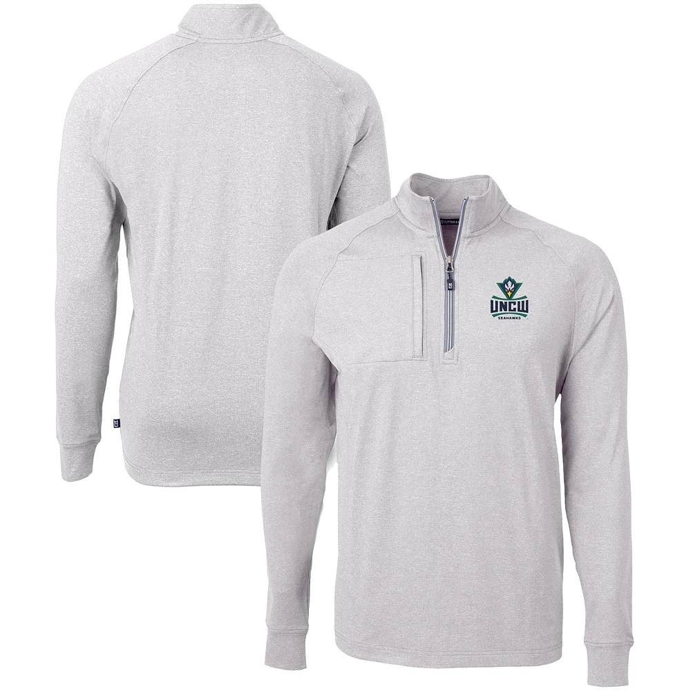 Men's Cutter & Buck Heather Gray UNC Wilmington Seahawks Big Tall Adapt Eco Knit Quarter-Zip Pullover Top