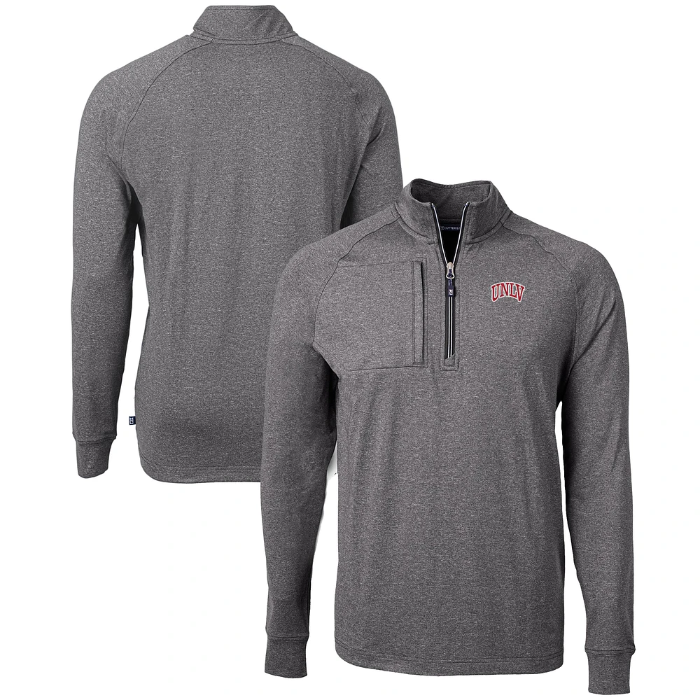 Men's Cutter & Buck Heather Black UNLV Rebels Big Tall Adapt Eco Knit Quarter-Zip Pullover Top