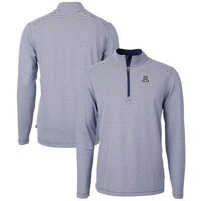 Men's Cutter & Buck  Navy/White Arizona Wildcats Big Tall Virtue Eco Pique Micro Stripe Recycled Quarter-Zip Pullover Top