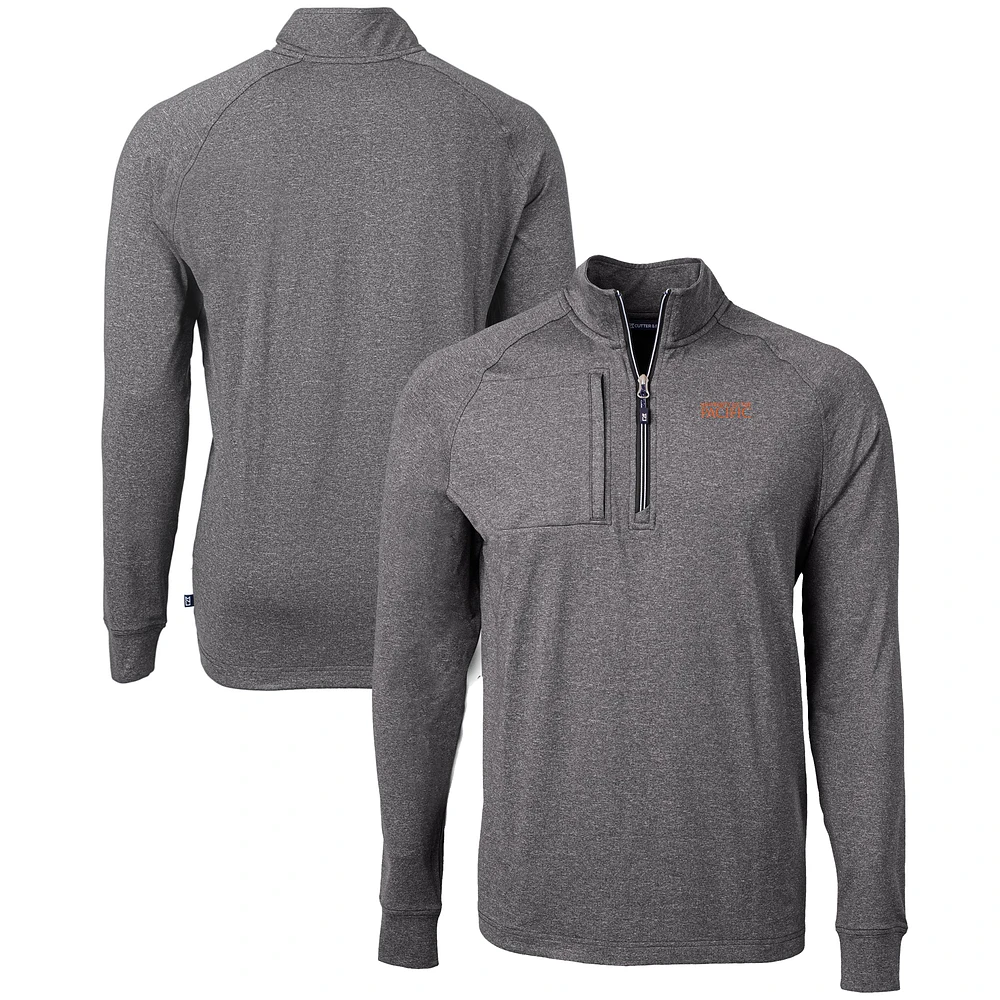 Men's Cutter & Buck Heather Black Pacific Tigers Big Tall Adapt Eco Knit Quarter-Zip Pullover Top