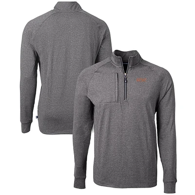Men's Cutter & Buck  Heather Black Pacific Tigers Big Tall Adapt Eco Knit Quarter-Zip Pullover Top