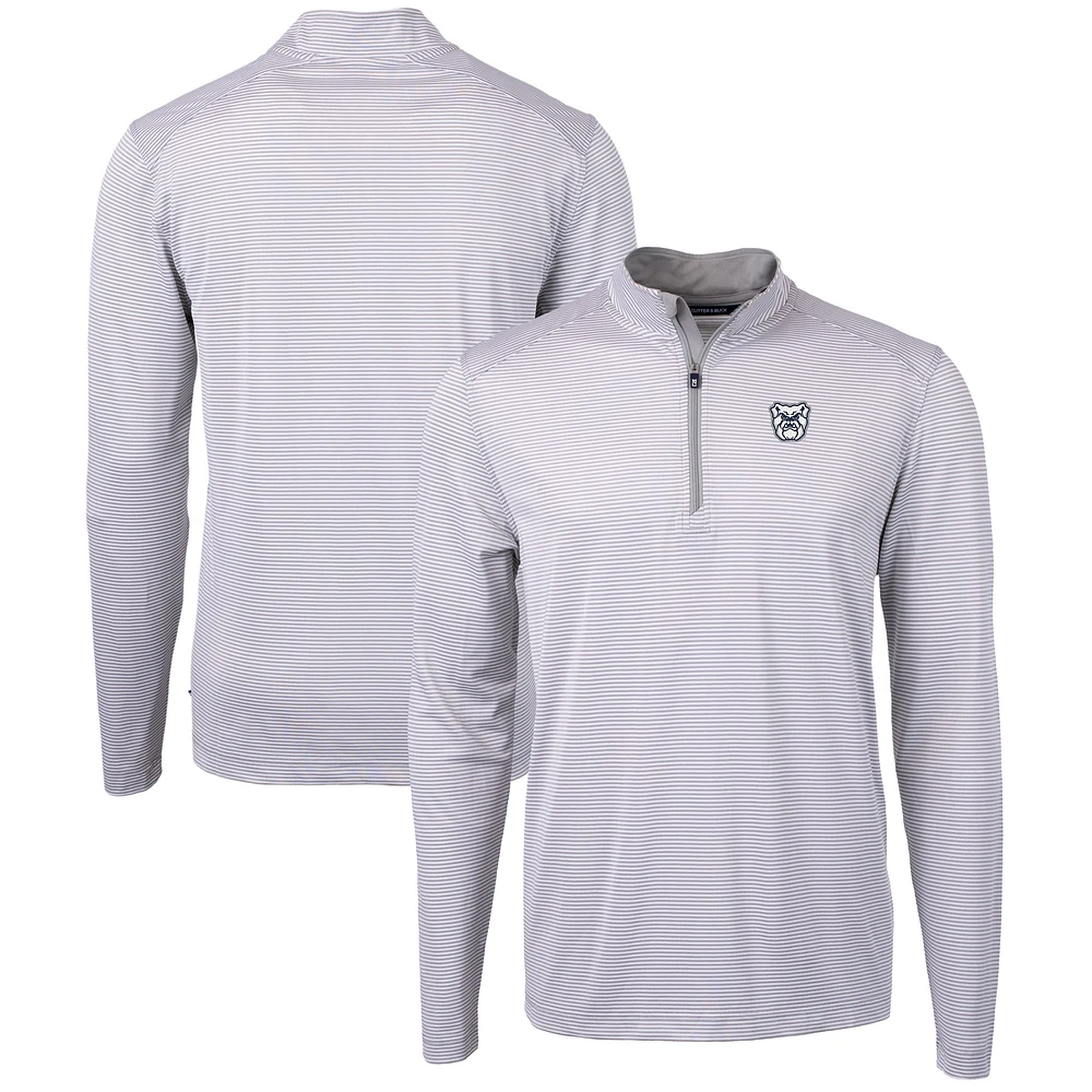 Men's Cutter & Buck Gray/White Butler Bulldogs Big Tall Virtue Eco Pique Micro Stripe Recycled Quarter-Zip Pullover Top