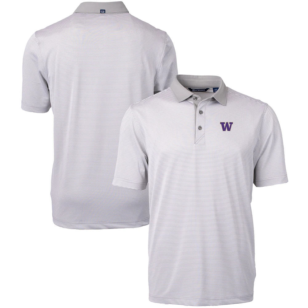 Men's Cutter & Buck Gray/White Washington Huskies Big Tall Virtue Eco Pique Micro Stripe Recycled Polo