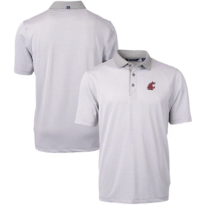 Men's Cutter & Buck  Gray/White Washington State Cougars Big Tall Virtue Eco Pique Micro Stripe Recycled Polo