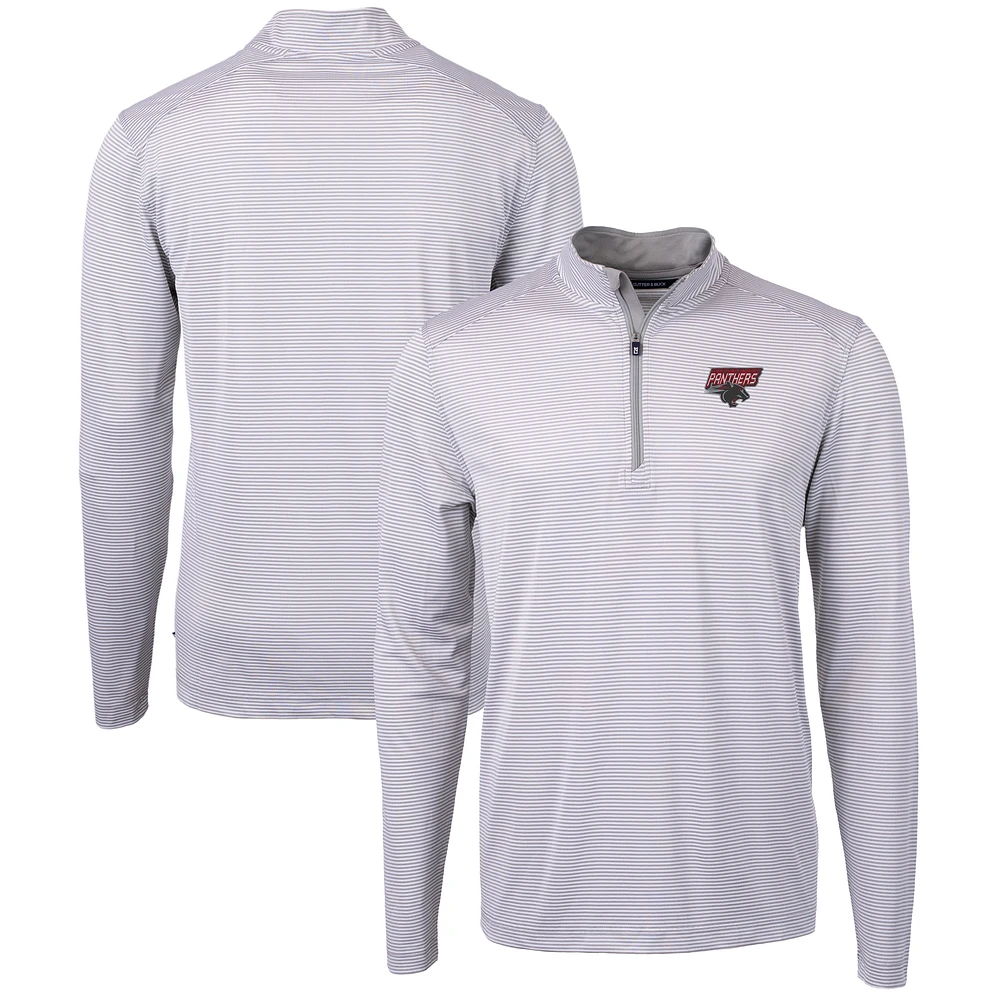 Men's Cutter & Buck Gray/White Clark Atlanta University Panthers Big Tall Virtue Eco Pique Micro Stripe Recycled Quarter-Zip Pullover Top
