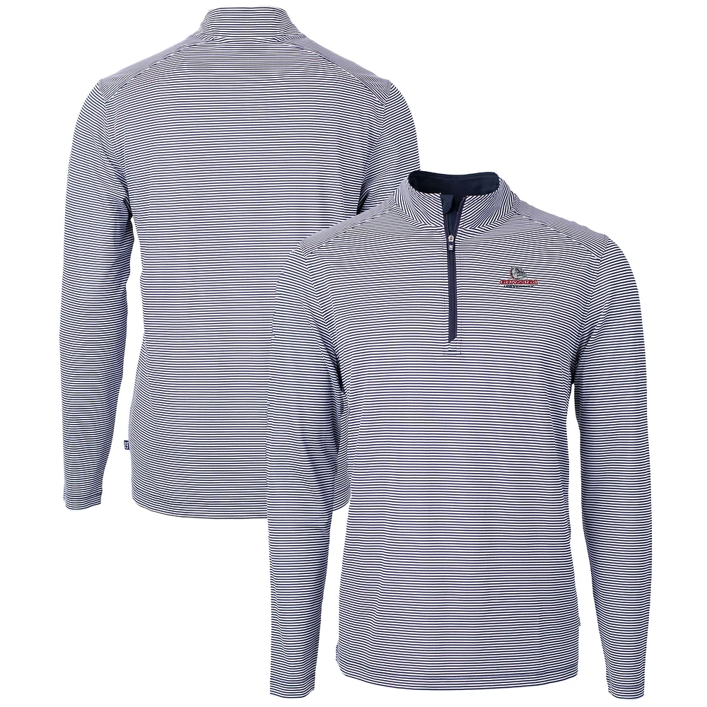 Men's Cutter & Buck Navy/White Gonzaga Bulldogs Big Tall Virtue Eco Pique Micro Stripe Recycled Quarter-Zip Pullover Top