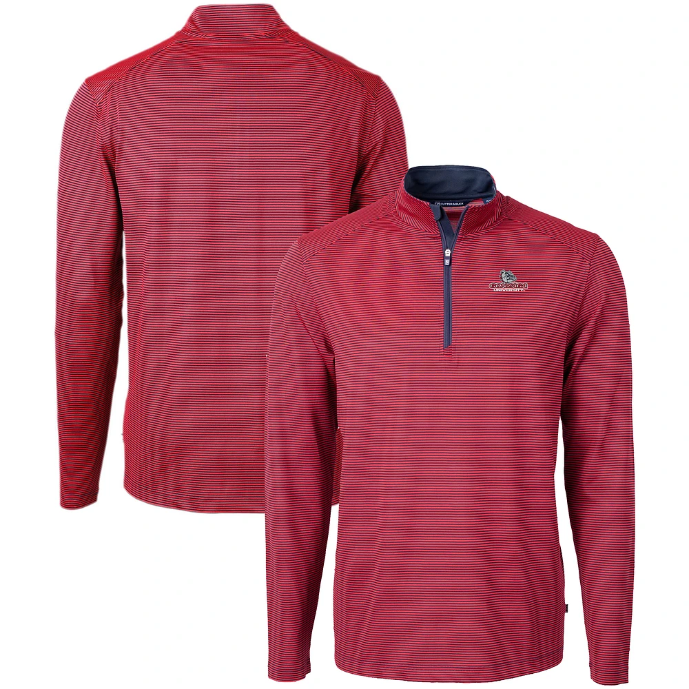 Men's Cutter & Buck Navy/ Gonzaga Bulldogs Big Tall Virtue Eco Pique Micro Stripe Recycled Quarter-Zip Pullover Top