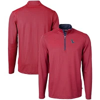 Men's Cutter & Buck  Red/Navy Ole Miss Rebels Big Tall Virtue Eco Pique Micro Stripe Recycled Quarter-Zip Pullover Top