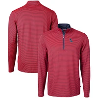 Men's Cutter & Buck  Red/Navy Ole Miss Rebels Big Tall Virtue Eco Pique Micro Stripe Recycled Quarter-Zip Pullover Top