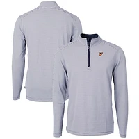 Men's Cutter & Buck  Navy/White Texas-Rio Grande Valley Vaqueros Big Tall Virtue Eco Pique Micro Stripe Recycled Quarter-Zip Pullover Top