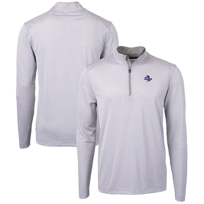 Men's Cutter & Buck  Gray/White Tulsa Golden Hurricane Big Tall Virtue Eco Pique Micro Stripe Recycled Quarter-Zip Pullover Top