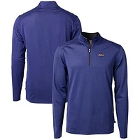 Men's Cutter & Buck  Royal/Black Tulsa Golden Hurricane Big Tall Virtue Eco Pique Micro Stripe Recycled Quarter-Zip Pullover Top