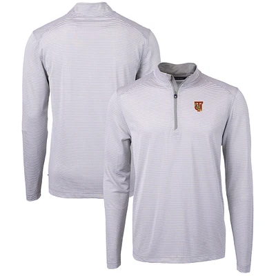 Men's Cutter & Buck  Gray/White Tuskegee Golden Tigers Big Tall Virtue Eco Pique Micro Stripe Recycled Quarter-Zip Pullover Top