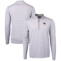 Men's Cutter & Buck  Gray/White UCF Knights Big Tall Virtue Eco Pique Micro Stripe Recycled Quarter-Zip Pullover Top