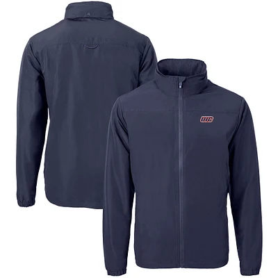 Men's Cutter & Buck  Navy UIC Flames Big Tall Charter Eco Knit Recycled Full-Zip Jacket