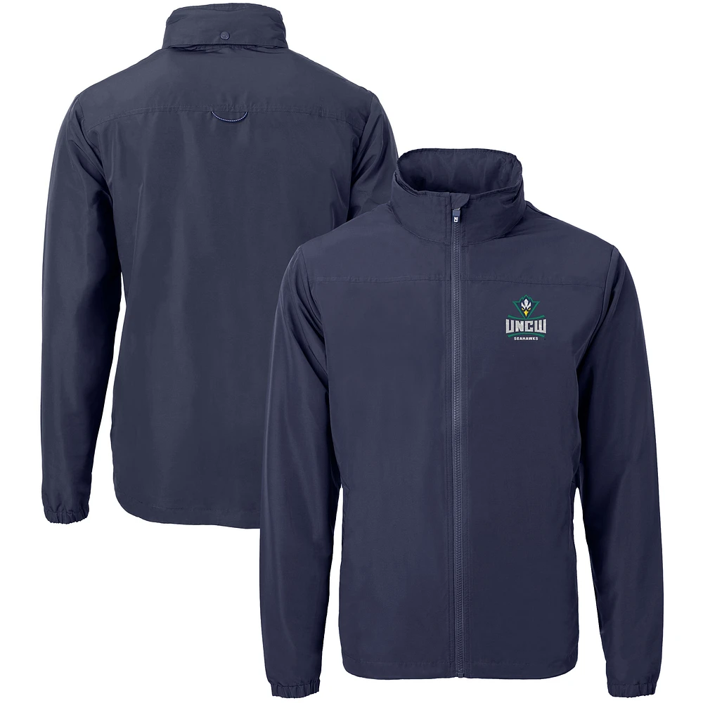 Men's Cutter & Buck Navy UNC Wilmington Seahawks Big Tall Charter Eco Knit Recycled Full-Zip Jacket