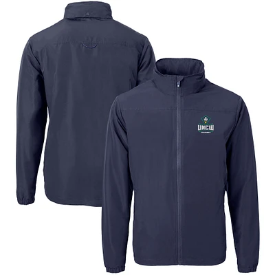 Men's Cutter & Buck  Navy UNC Wilmington Seahawks Big Tall Charter Eco Knit Recycled Full-Zip Jacket