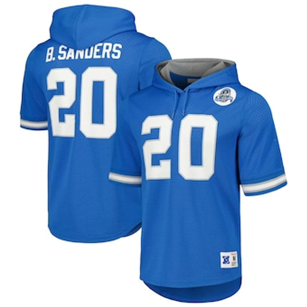 Men's Mitchell & Ness Barry Sanders Blue Detroit Lions Retired Player Mesh Name & Number Hoodie T-Shirt