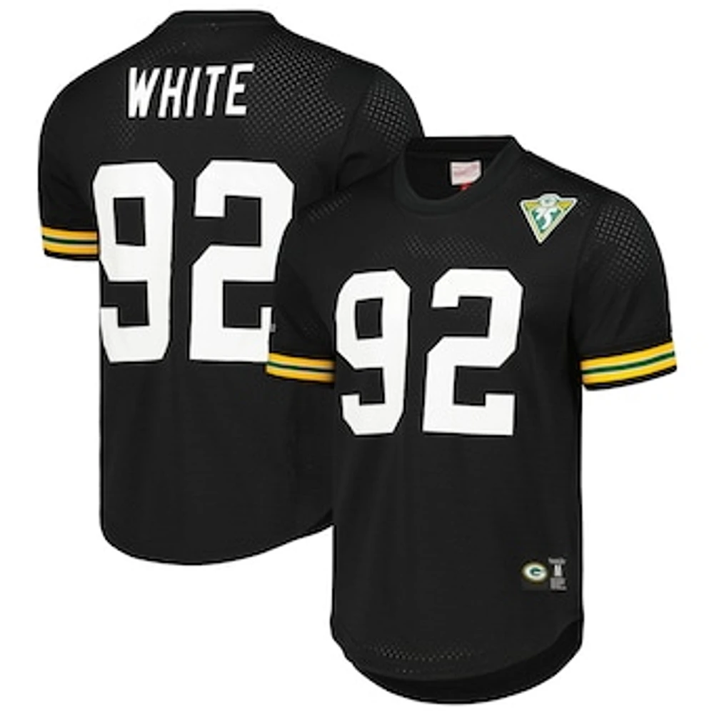 Men's Mitchell & Ness Reggie White Black Green Bay Packers Retired Player Name and Number Mesh Top