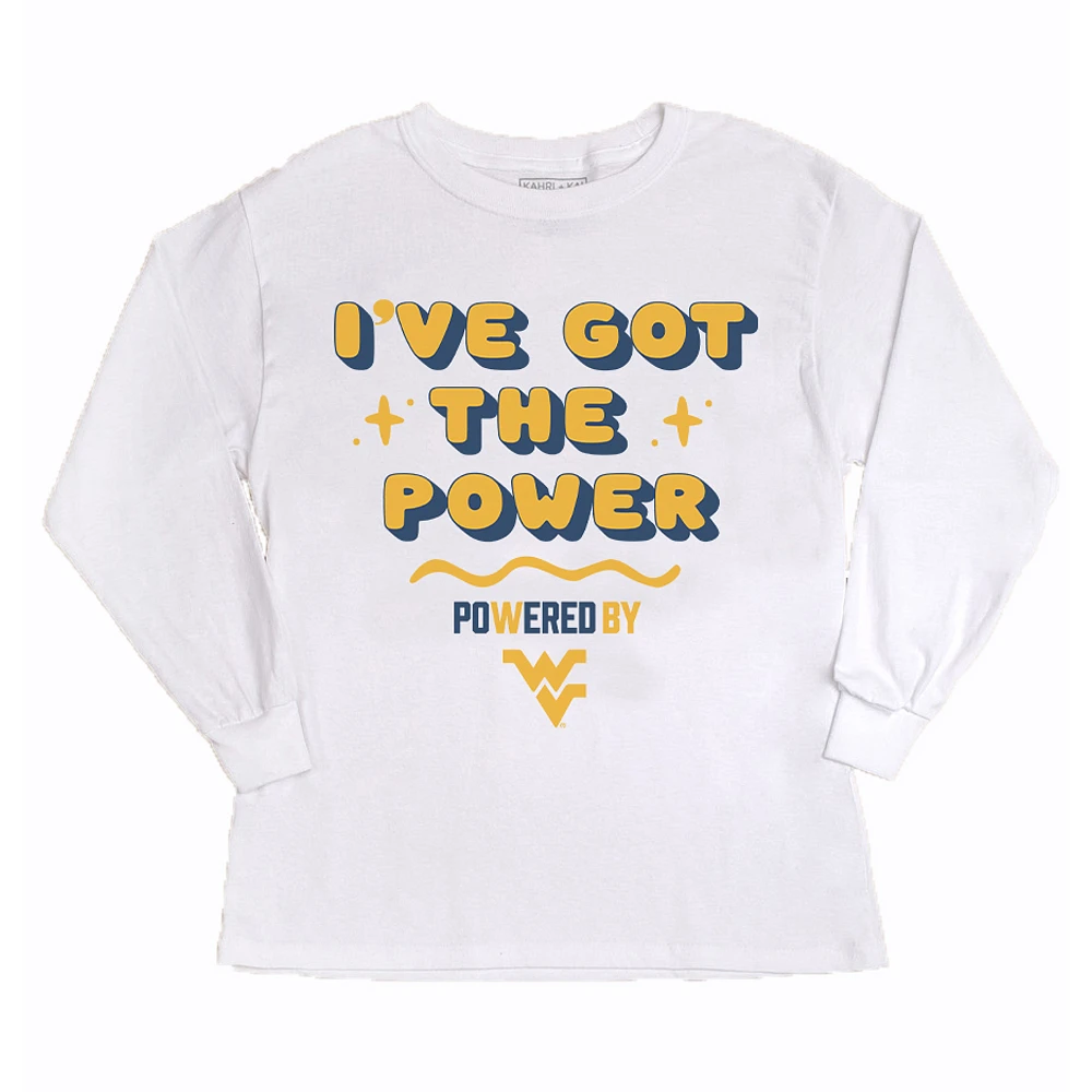 Girls Youth Gameday Couture White West Virginia Mountaineers PoweredBy Got the Power Long Sleeve T-Shirt